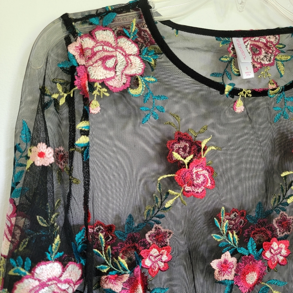NEW Xhilaration black sheer mesh floral dress, S - Picture 3 of 4